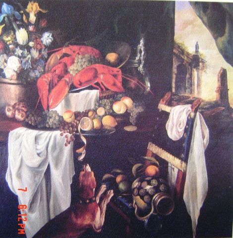 STILL LIFE WITH DOG AND VASE